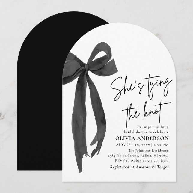 Black Bow She's Tying the Knot Bridal Shower Invitation (Front/Back)