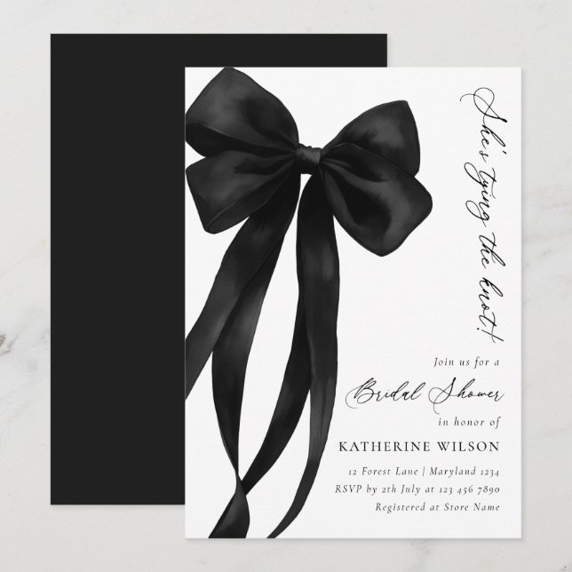 Black Bow She's Tying the Knot Bridal Shower Invitation (Front/Back)