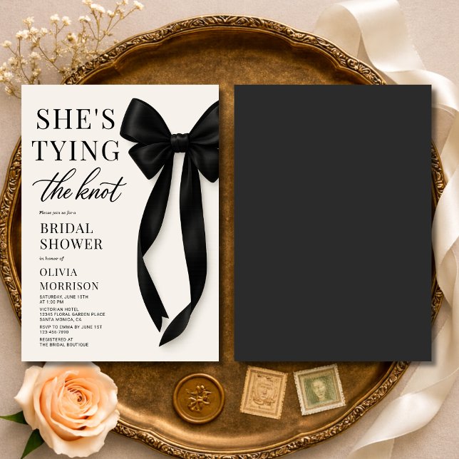 Black Bow She's Tying The Knot Bridal Shower  Invitation (Creator Uploaded)