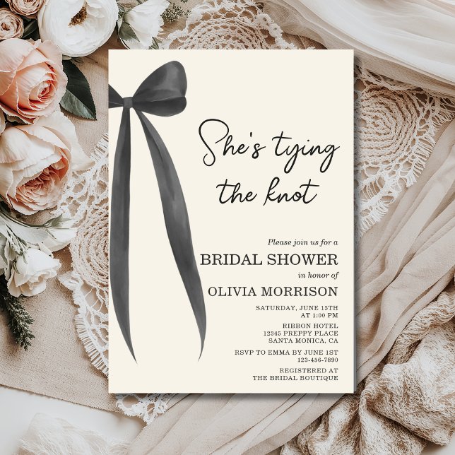 Black Bow She's Tying the Knot Bridal Shower Invitation (Creator Uploaded)