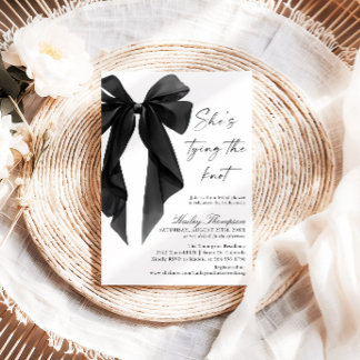 Black Bow She's Tying The Knot Bridal Shower Invitation