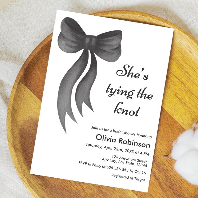 Black Bow She's Tying the Knot Bridal Shower  Invitation (Black Bow She's Tying the Knot Bridal Shower Invitation  )