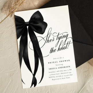 Black Bow She's Tying The Knot Bridal Shower Invitation
