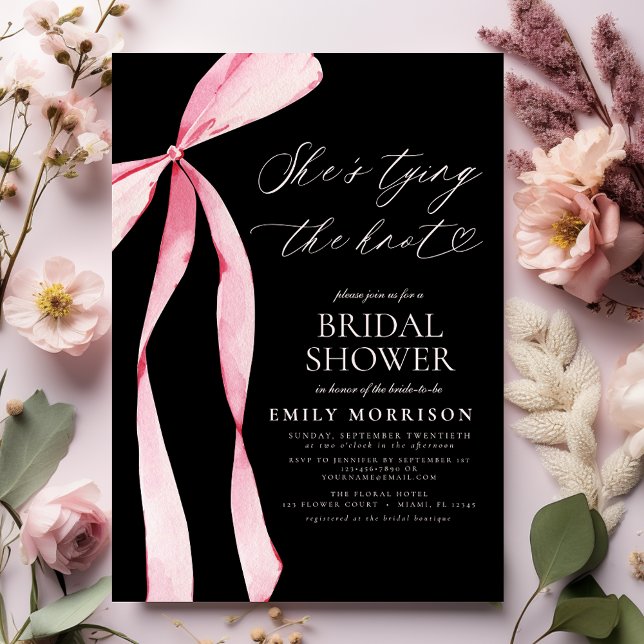 Black Bow She's Tying the Knot Bridal Shower Invitation (Creator Uploaded)