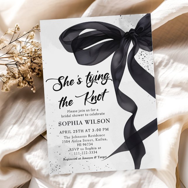 Black Bow She's Tying the Knot Bridal Shower Invitation (Creator Uploaded)