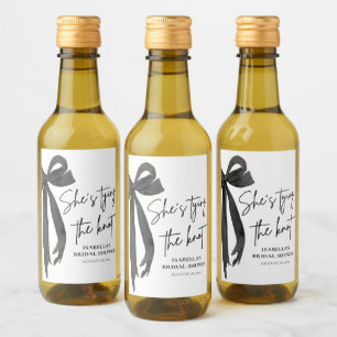 Black Bow She's Tying the Knot Bridal Shower Mini Wine Label