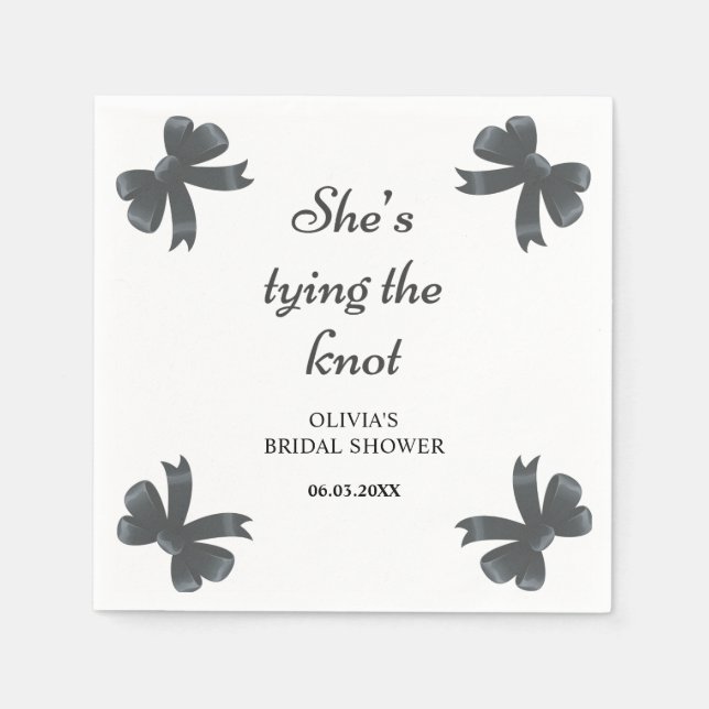 Black Bow She's Tying The Knot Bridal Shower Napkin (Front)