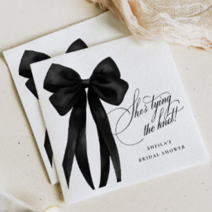 Black Bow She's Tying The Knot Bridal Shower Napkin