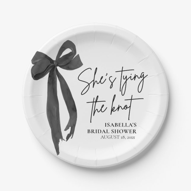 Black Bow She's Tying the Knot Bridal Shower Paper Plate (Front)