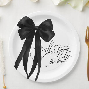 Black Bow She's Tying The Knot Bridal Shower Paper Plate