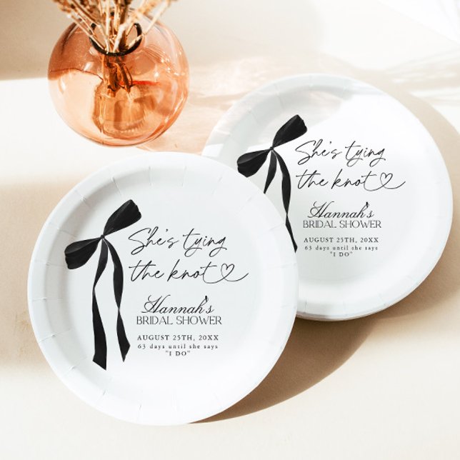 Black Bow She's Tying The Knot Bridal Shower Paper Plate (Creator Uploaded)