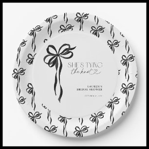 Black Bow She's Tying The Knot Bridal Shower Paper Plate