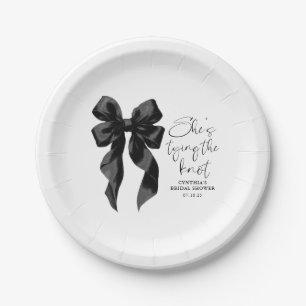 Black Bow She's Tying the Knot Bridal Shower Paper Plate