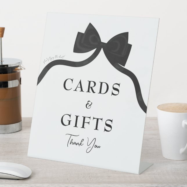 Black bow she's tying the knot bridal shower pedestal sign (In SItu)