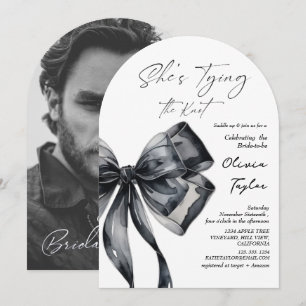 Black Bow She's Tying the Knot Bridal Shower Photo Invitation
