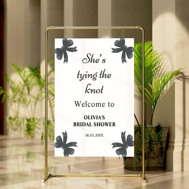 Black Bow She's Tying The Knot Bridal Shower  Poster (Black Bow She's Tying The Knot Bridal Shower Welcome Sign )