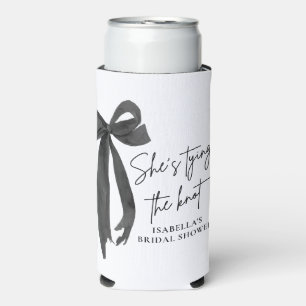 Black Bow She's Tying the Knot Bridal Shower Seltzer Can Cooler