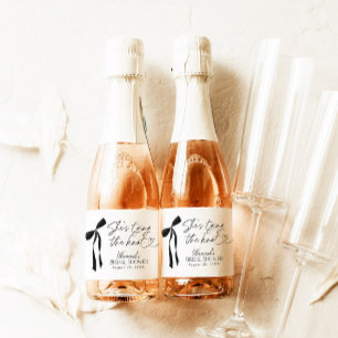 Black Bow She's Tying the Knot Bridal Shower Sparkling Wine Label