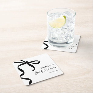 Black Bow She's Tying the Knot Bridal Shower Square Paper Coaster