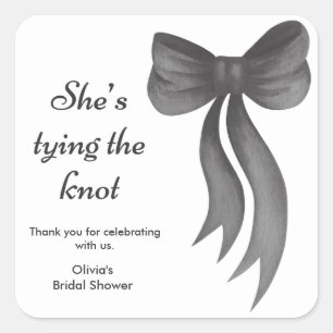 Black Bow She's Tying the Knot Bridal Shower  Square Sticker