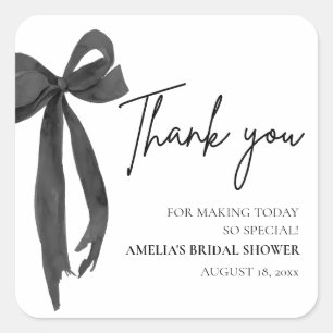 Black Bow She's Tying the Knot Bridal Shower Square Sticker