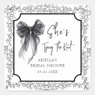 Black Bow She's Tying The Knot Bridal Shower Square Sticker