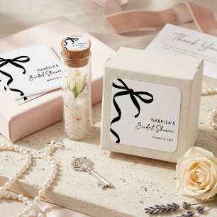 Black Bow She's Tying the Knot Bridal Shower Square Sticker
