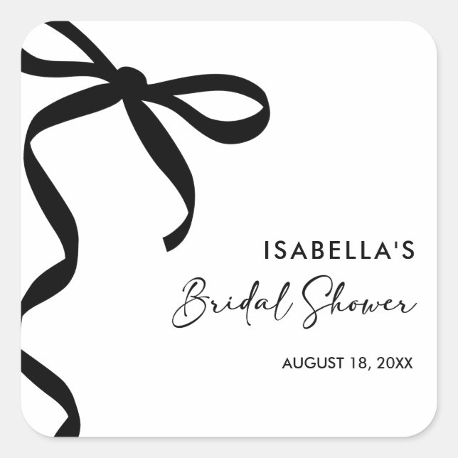 Black Bow She's Tying the Knot Bridal Shower Square Sticker (Front)