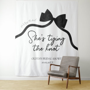 Black bow she's tying the knot bridal shower tapestry