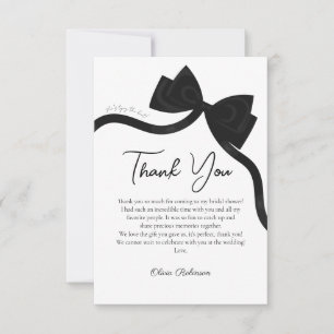 Black Bow She's tying the knot bridal shower Thank You Card