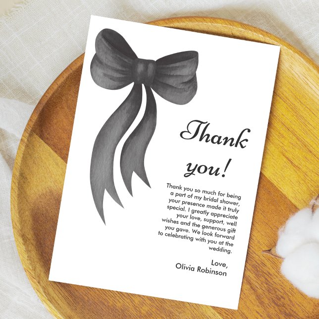 Black Bow She's Tying the Knot Bridal Shower  Thank You Card (Black Bow She's Tying the Knot Bridal Shower Thank You Card )