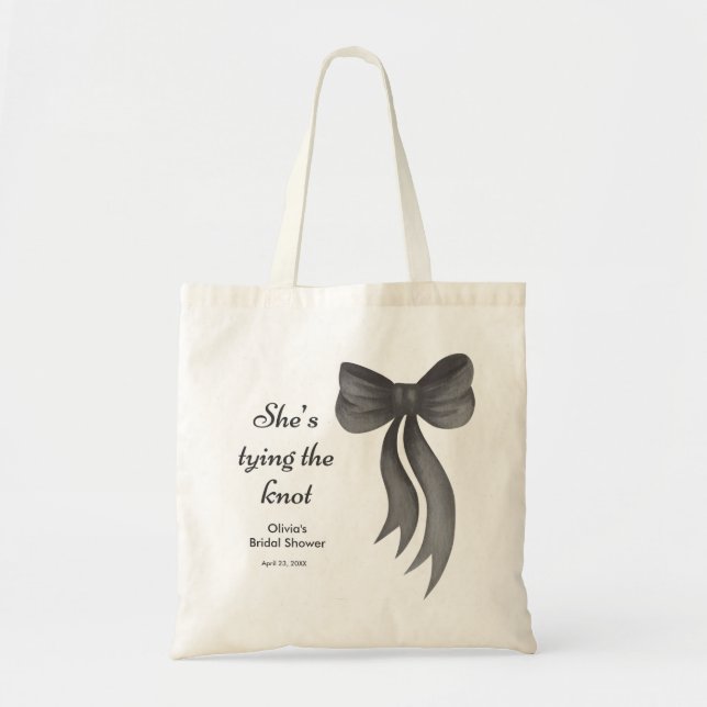 Black Bow She's Tying the Knot Bridal Shower  Tote Bag (Front)