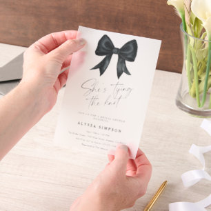 Black Bow She's tying the knot Bridal Shower Vellum Invitations