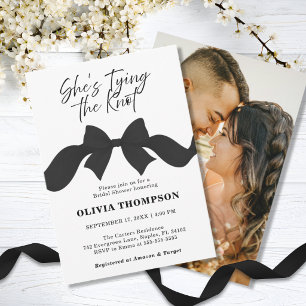 Black Bow She's Tying the Knot Photo Bridal Shower Invitation