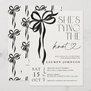 Black Bow She's Tying the Knot QR Bridal Shower Invitation