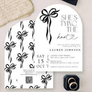 Black Bow She's Tying the Knot QR Bridal Shower Invitation