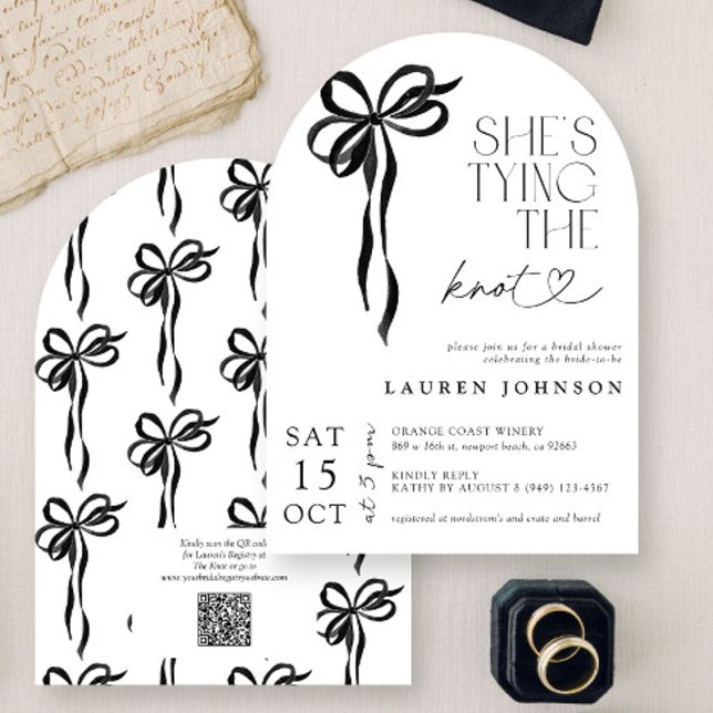 Black Bow She's Tying the Knot QR Bridal Shower Invitation (Creator Uploaded)