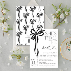 Black Bow She's Tying the Knot QR Bridal Shower Invitation