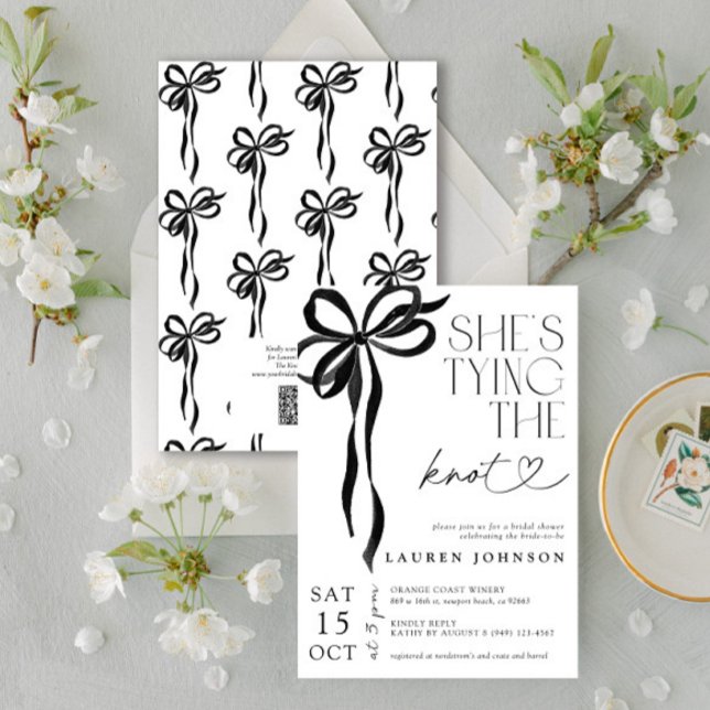 Black Bow She's Tying the Knot QR Bridal Shower Invitation (Creator Uploaded)