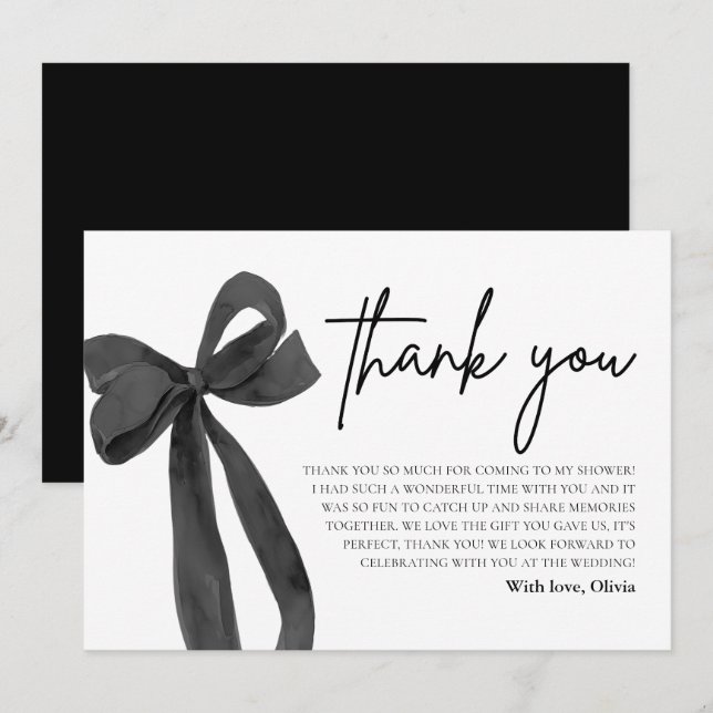 Black Bow She's Tying the Knot Thank You Card (Front/Back)