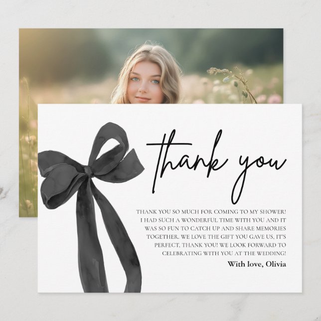 Black Bow She's Tying the Knot Thank You Card (Front/Back)