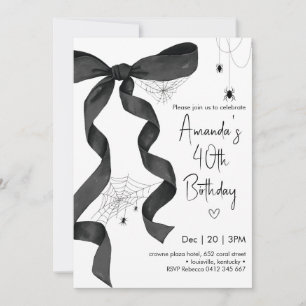 Black Bow Spider Web Coquette Halloween Birthday  Invitation