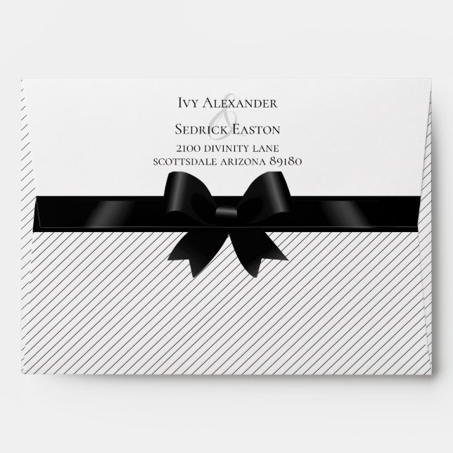 Black Bow & Stripe White Wedding Invitation Envelope (Back (Top Flap))