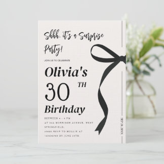 Black Bow Surprise Adult Birthday Party Invitation