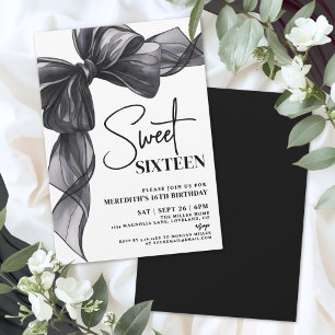 Black Bow Sweet Sixteen 16th Birthday Invitation