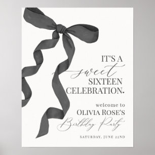 Black Bow Sweet Sixteen Birthday Welcome Sign