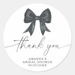 Black Bow Thank you Bridal shower  Classic Round Sticker