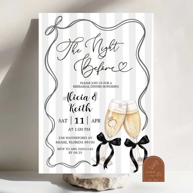 Black Bow The Night Before Rehearsal Dinner Invitation (Creator Uploaded)