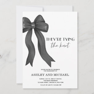 Black Bow They're Tying the Knot Engagement Party Invitation