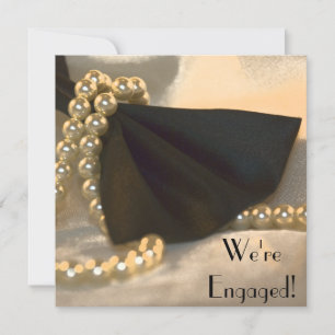 Black Bow Tie and White Pearls Engagement Party Invitation